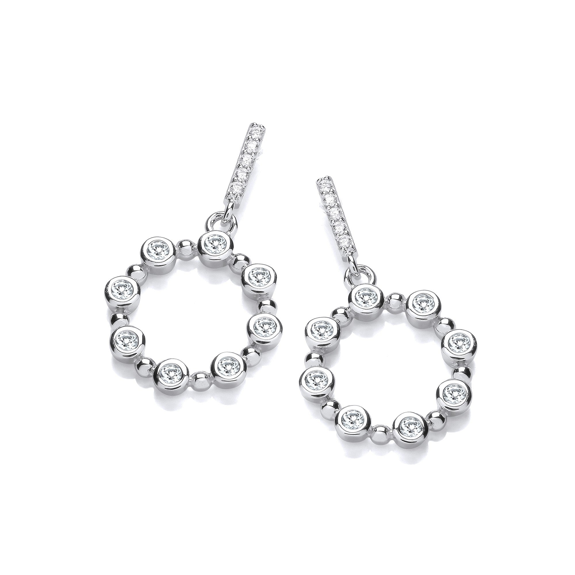 Silver Rubover CZs Circle of Life Drop Earrings