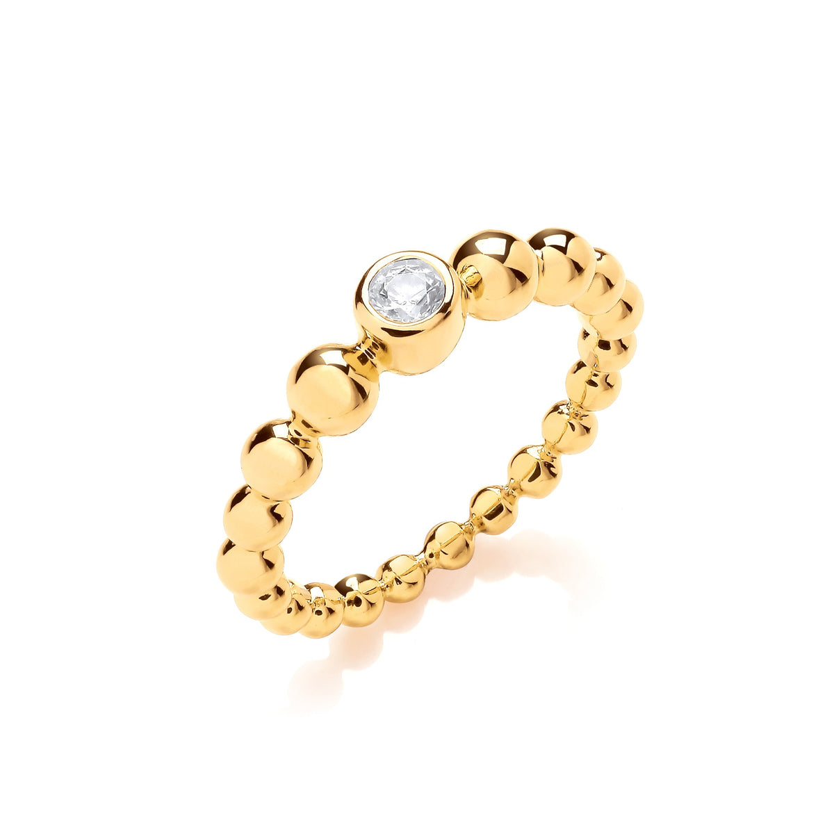 S/S CZ Beaded Yellow Gold Plated Silver Ring