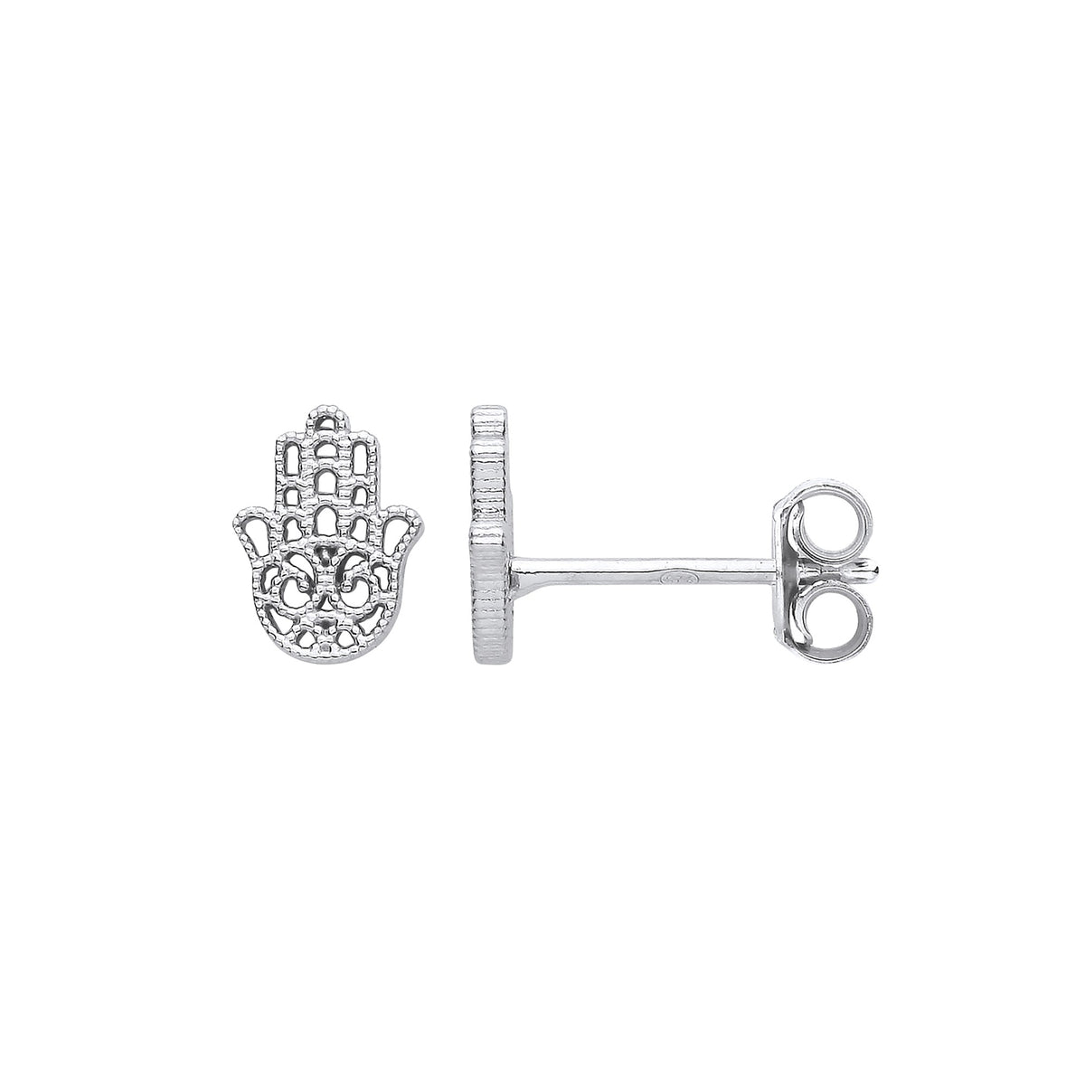 Silver Hamsa Hand Stud Earrings - Main Image