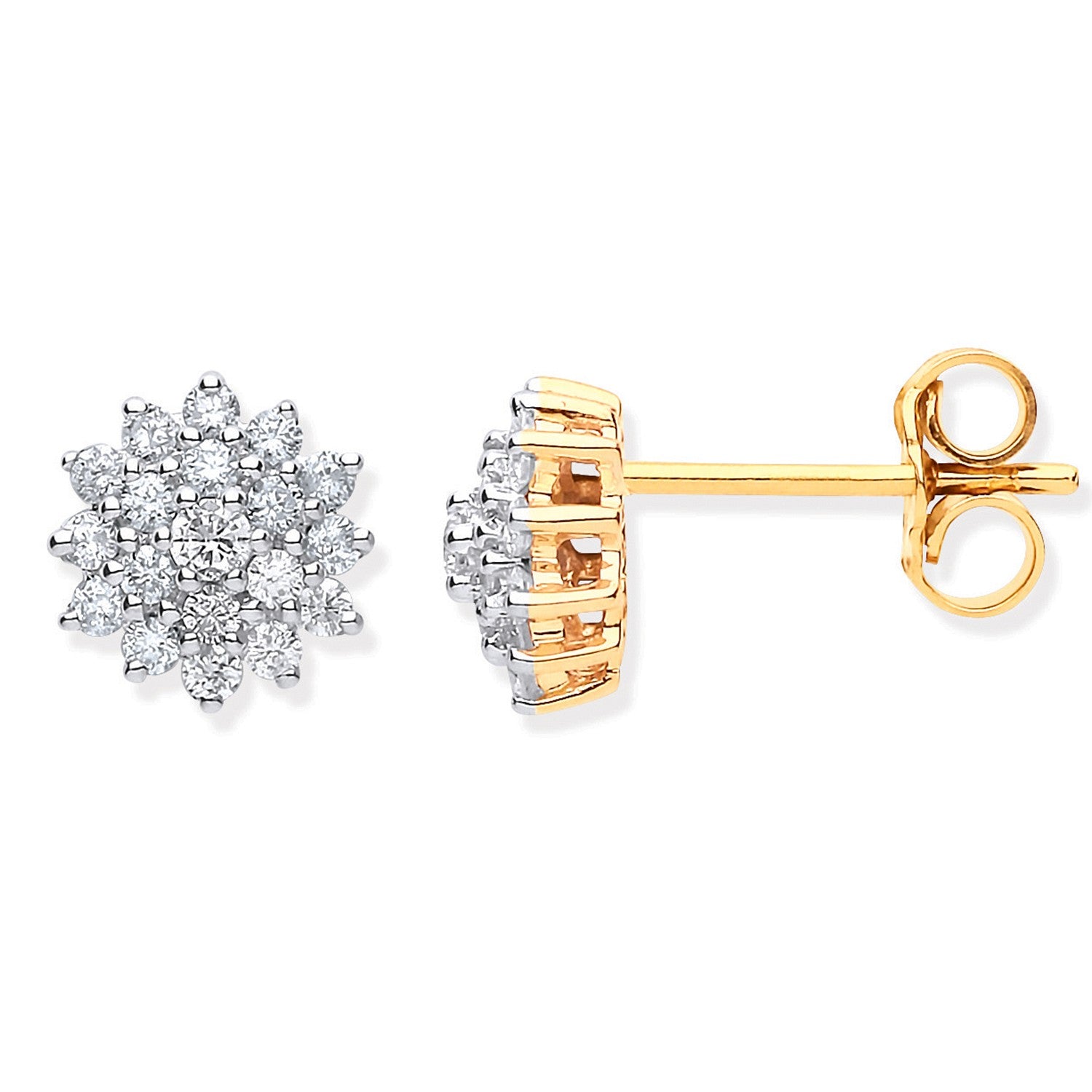 9ct Yellow Gold 0.50ct Diamond Cluster Stud Earrings