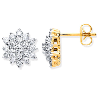 9ct Yellow Gold 1.00ct Diamond Cluster Stud Earrings
