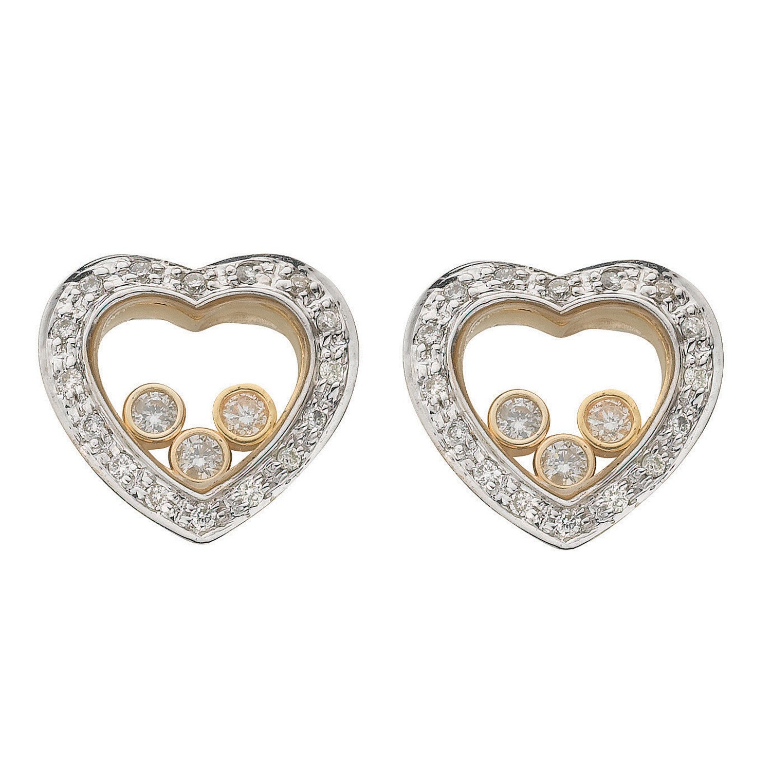 9ct Yellow Gold 0.33ct Floating Diamond Heart Stud Earrings