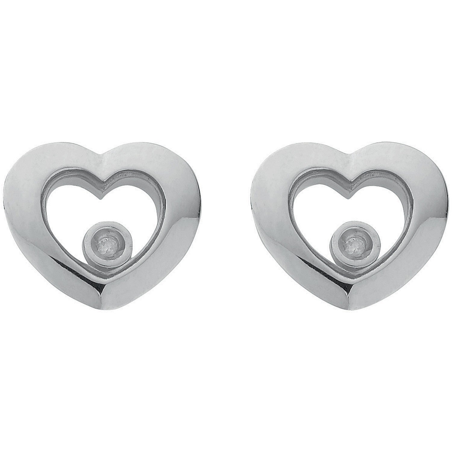 9ct White Gold 0.02ct Floating Diamond Heart Stud Earrings