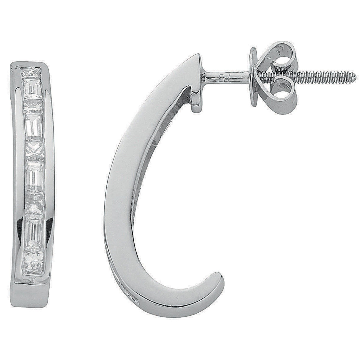 18ct White Gold 0.62ct Princess & Baguette Cut Diamond Drop Earrings