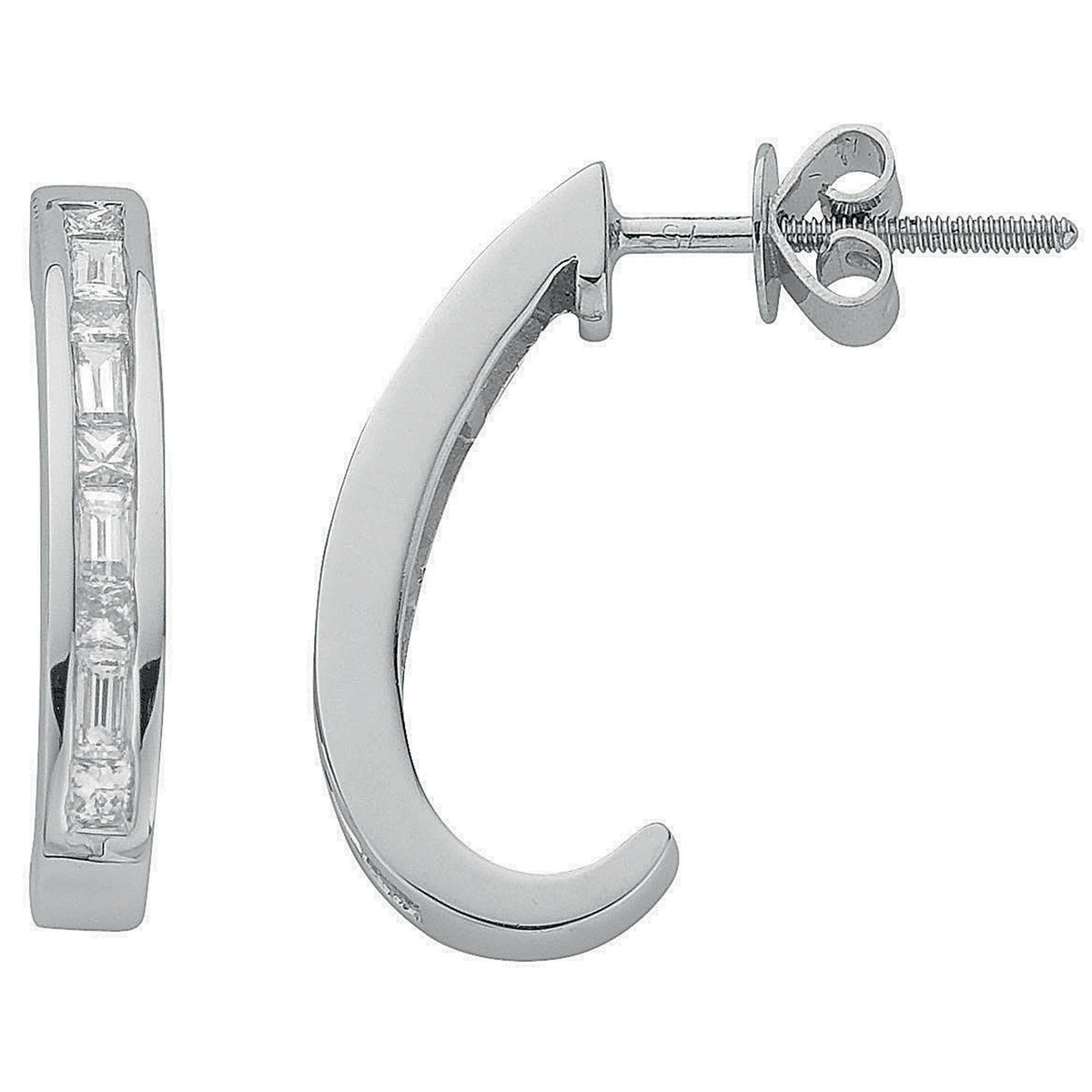 18ct White Gold 0.62ct Princess &amp; Baguette Cut Diamond Drop Earrings