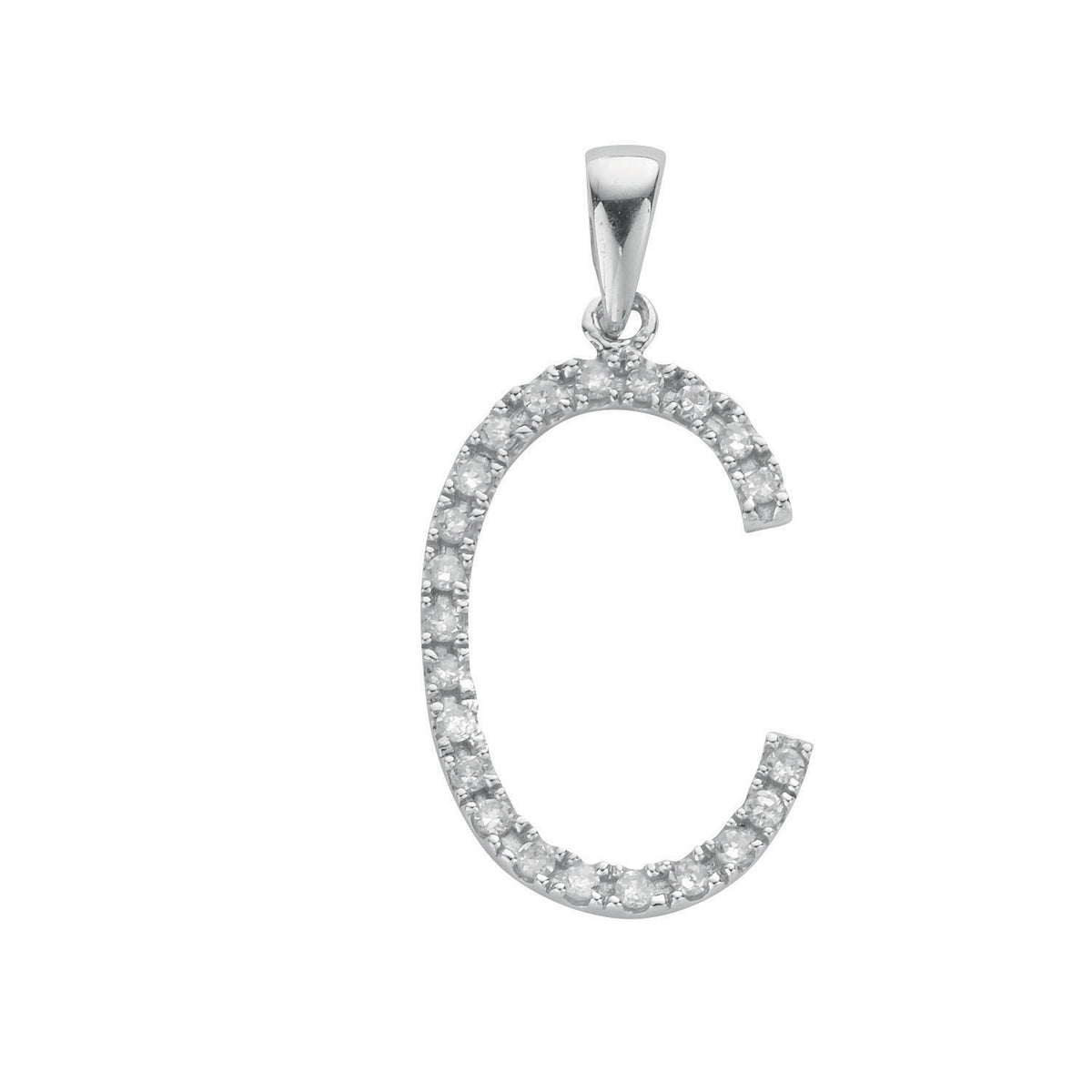 9ct White Gold 0.17ct Diamond C Initial