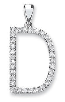 9ct White Gold 0.21ct Diamond D Initial