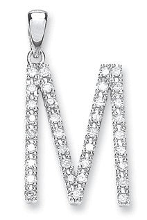 9ct White Gold 0.30ct Diamond M Initial