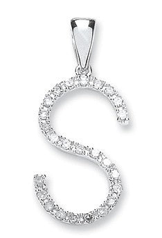 9ct White Gold 0.20ct Diamond S Initial