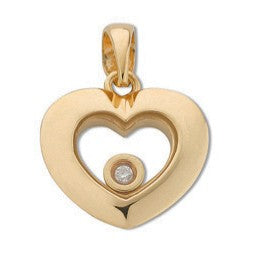9ct Yellow Gold Floating Diamond Heart Pendant