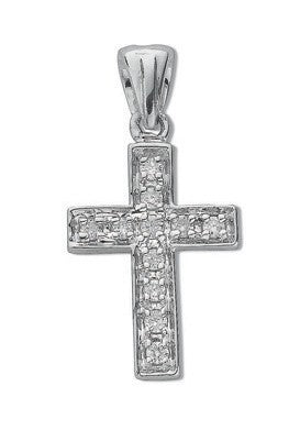 9ct White Gold 0.10ct Diamond Cross
