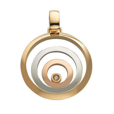 9ct Three Colour Gold 0.01ct Diamond Floating Circle Pendant