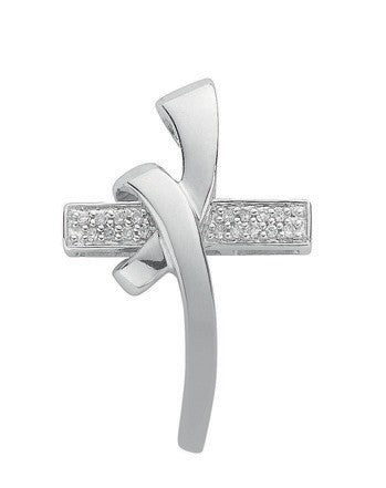 9ct White Gold 0.08ct Diamond Cross
