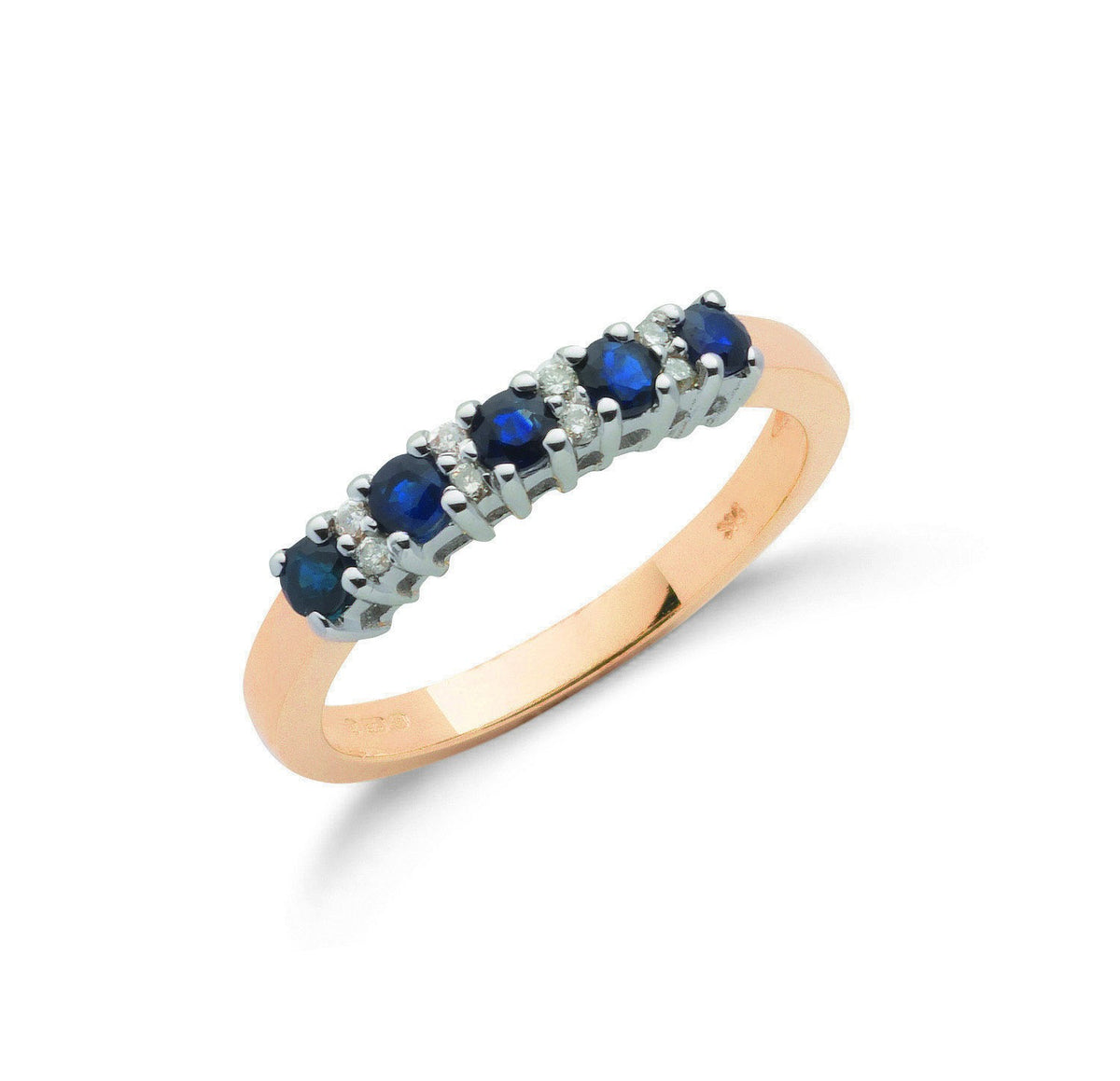9ct Yellow Gold 0.06ct Diamond &amp; 0.50ct Blue Sapphire Eternity Ring
