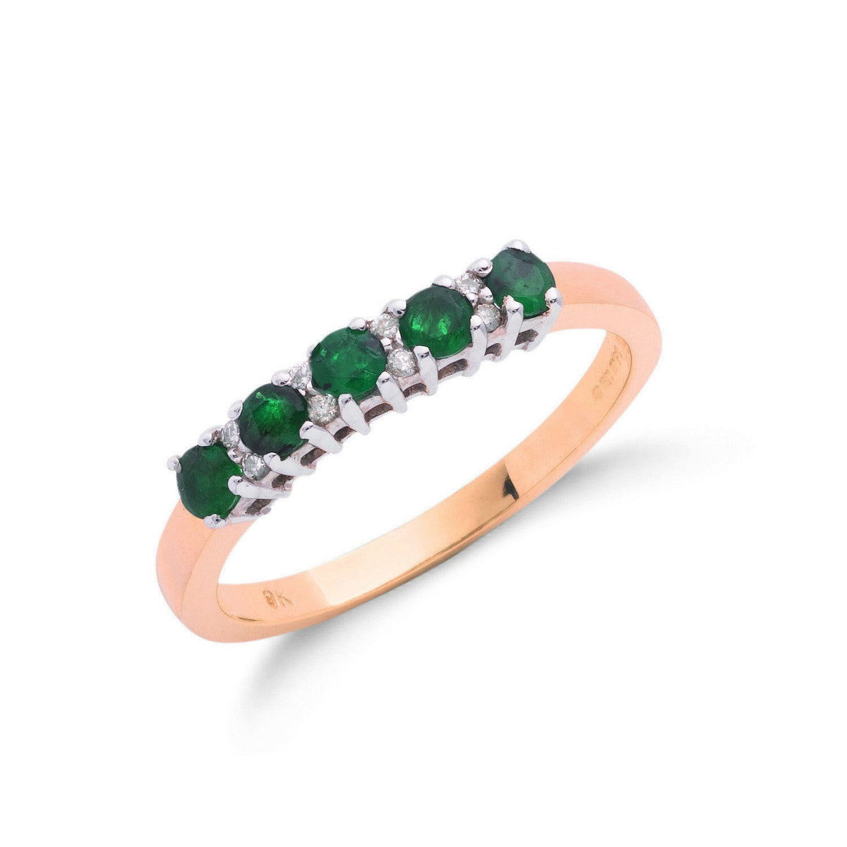 9ct Yellow Gold 0.06ct Diamond &amp; 0.50ct Emerald Eternity Ring