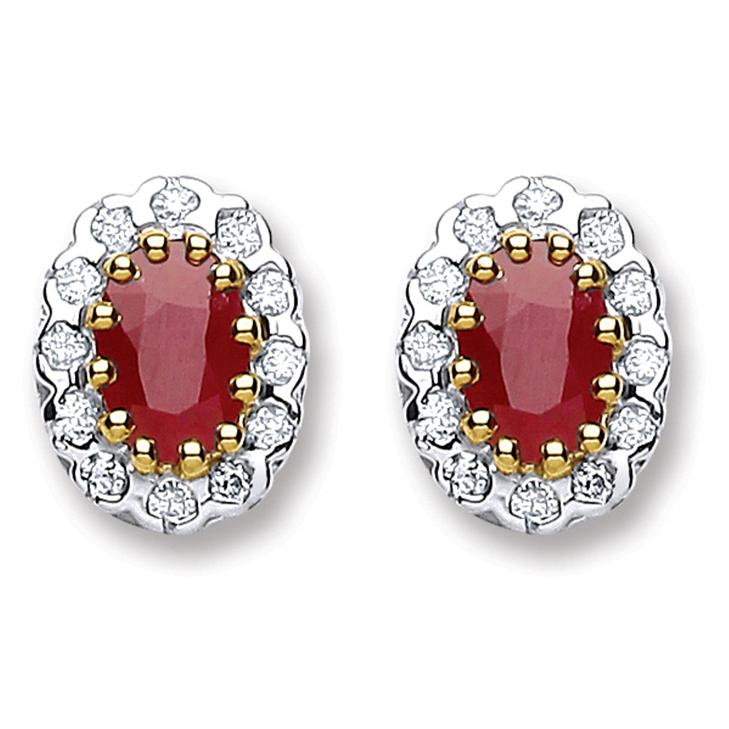9ct Yellow Gold 0.20ct Diamond & 1.20ct Ruby Stud Earrings