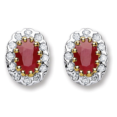 9ct Yellow Gold 0.20ct Diamond & 1.20ct Ruby Stud Earrings