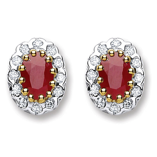 9ct Yellow Gold 0.20ct Diamond & 1.20ct Ruby Stud Earrings