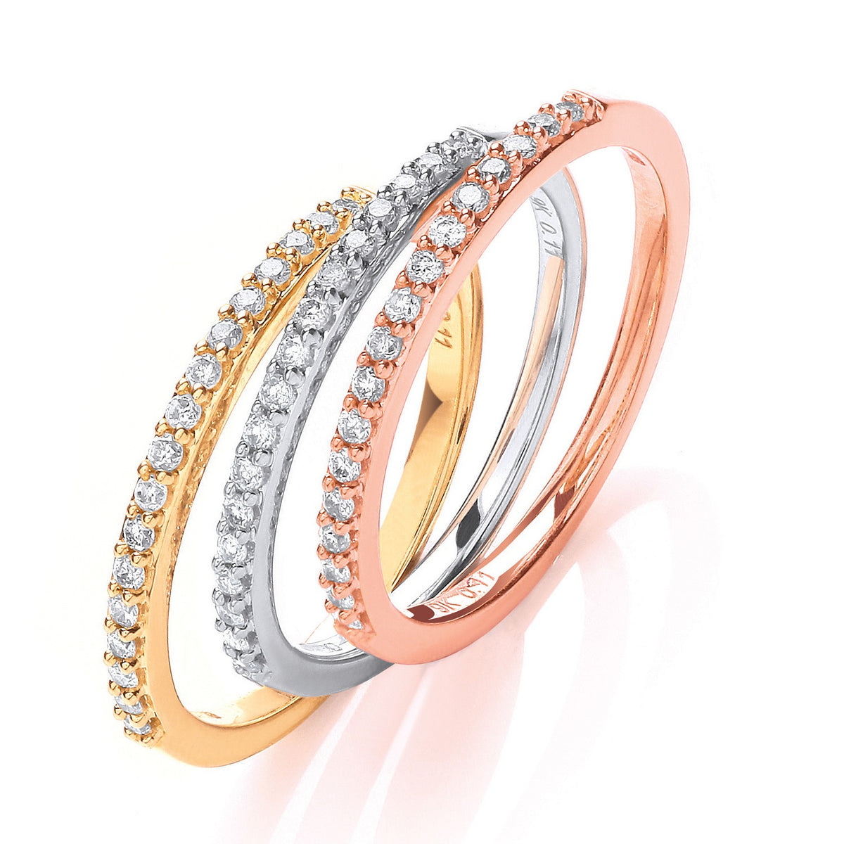 9ct White Gold,Yellow Gold &amp; Rose Gold 0.33ct Diamond Half Eternity Ring Set
