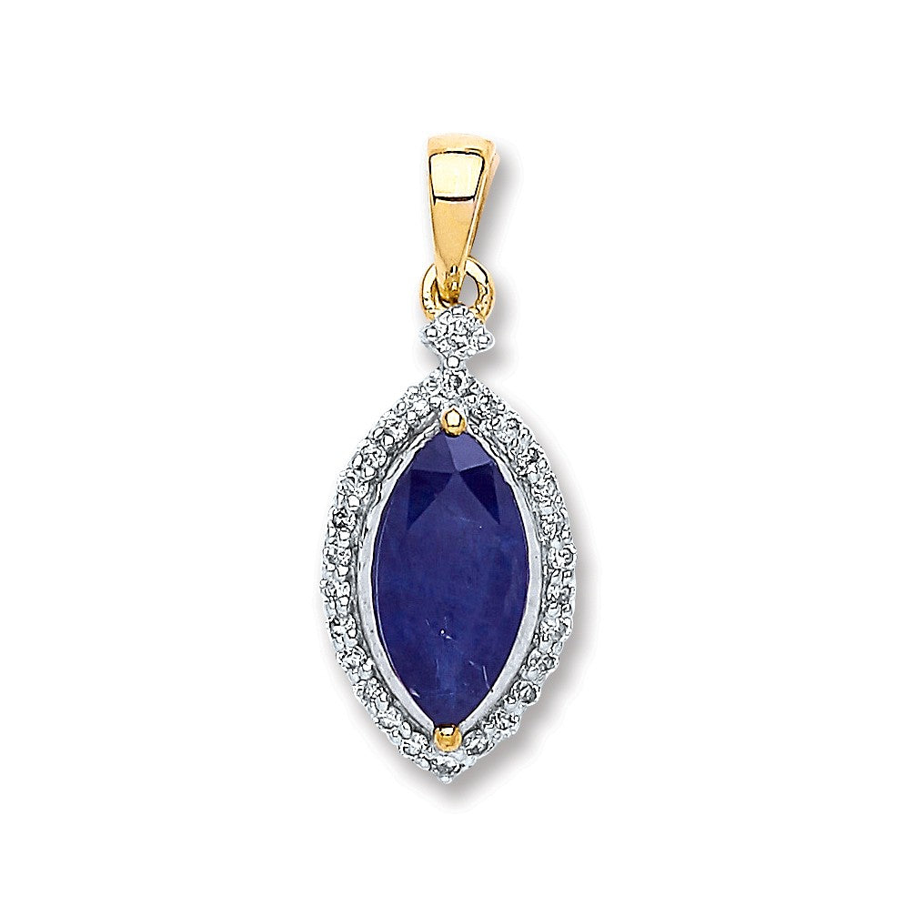 9ct Yellow Gold 0.10ct Diamond, 1.00ct Marquise Sapphire Pendant