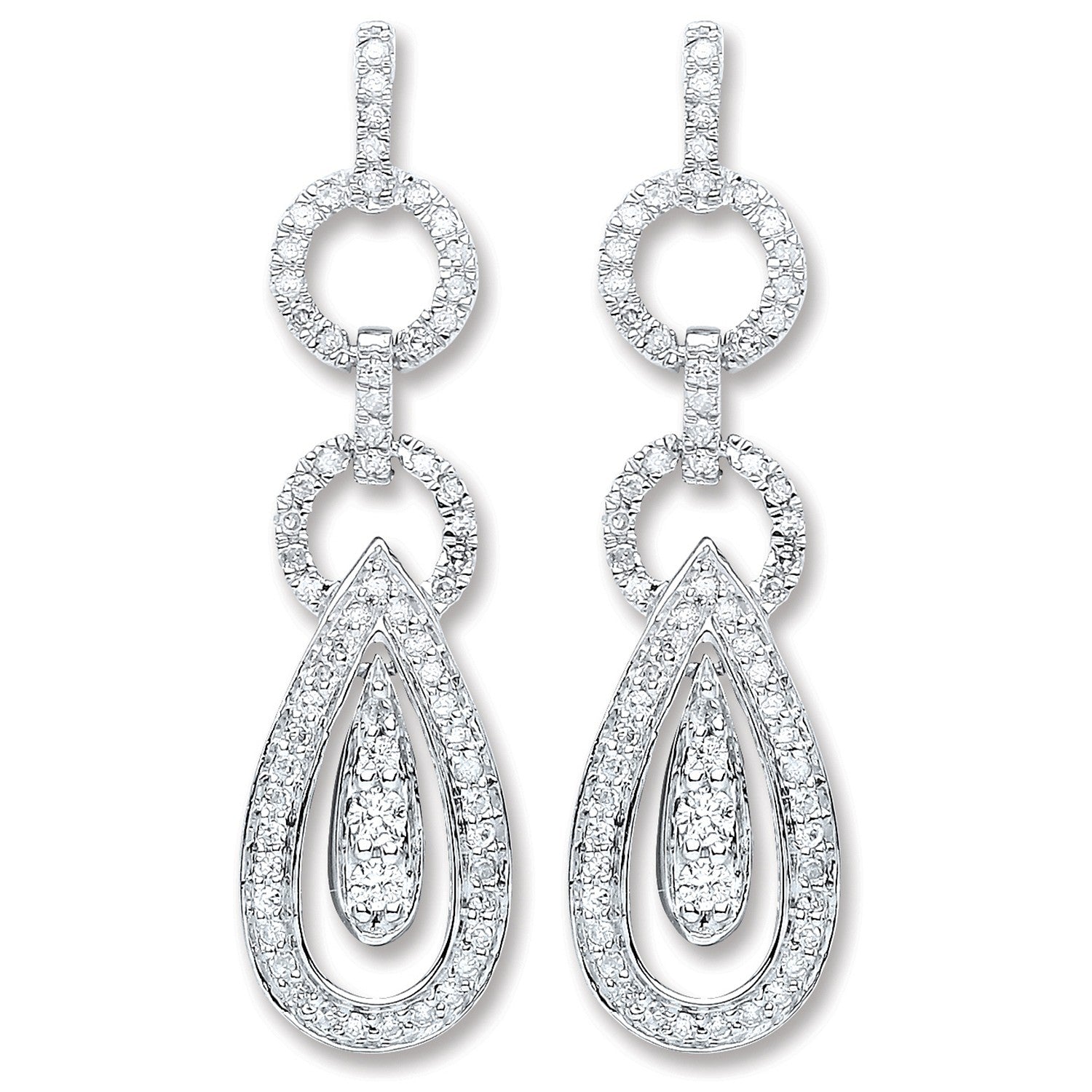 9ct White Gold 0.50ct Dia Drop Earrings