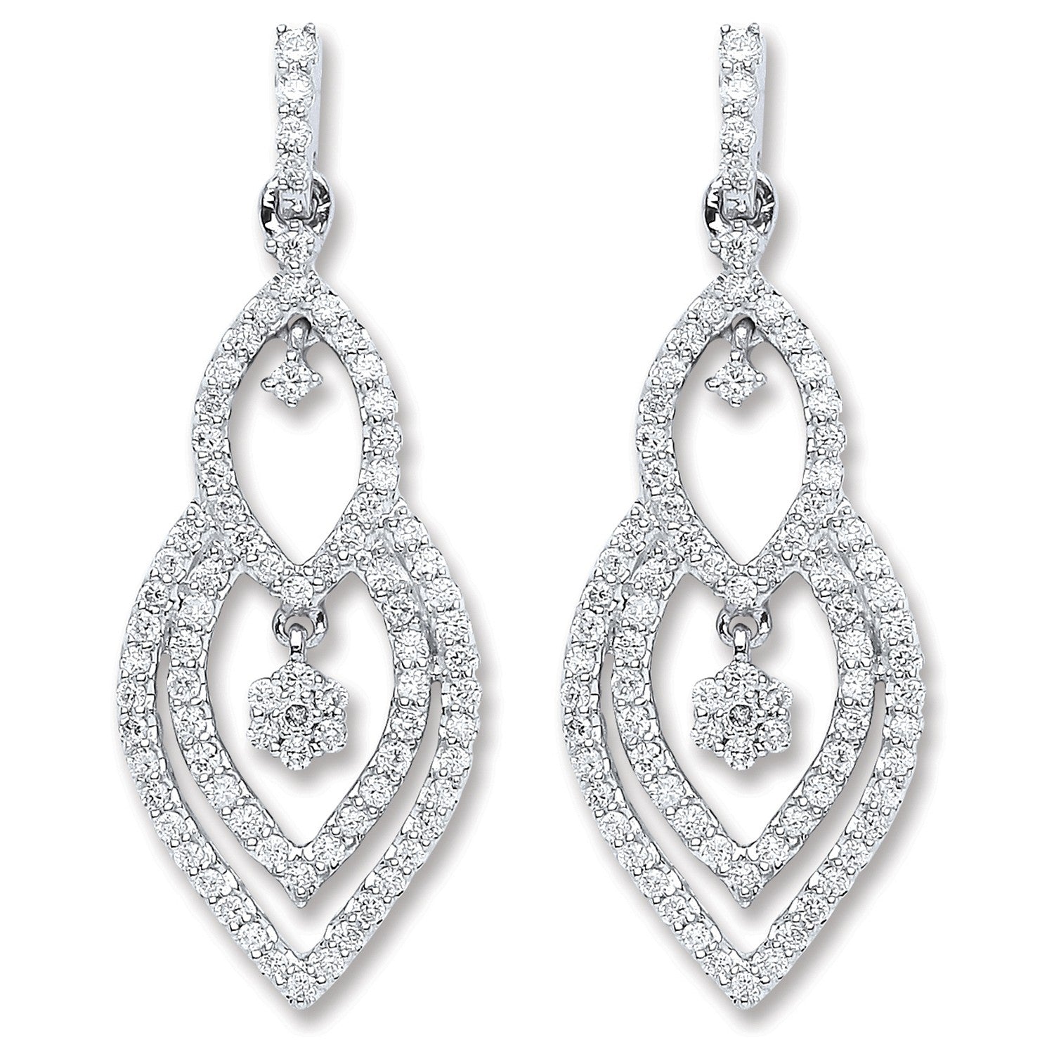 18ct White Gold 0.75ct Dia Drop Earrings