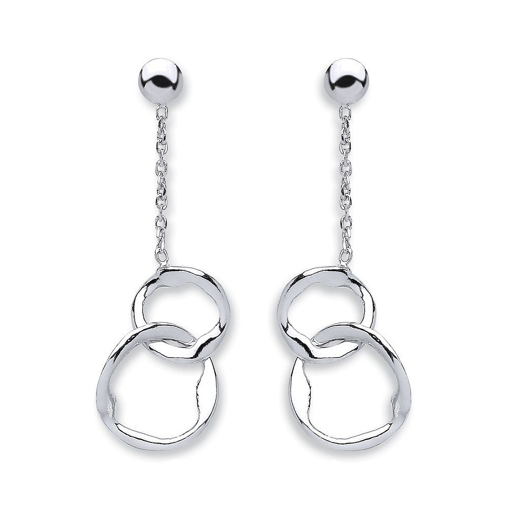 Silver Fancy Inter Locking Circle Drop Earrings