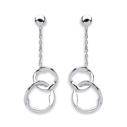 Silver Fancy Inter Locking Circle Drop Earrings