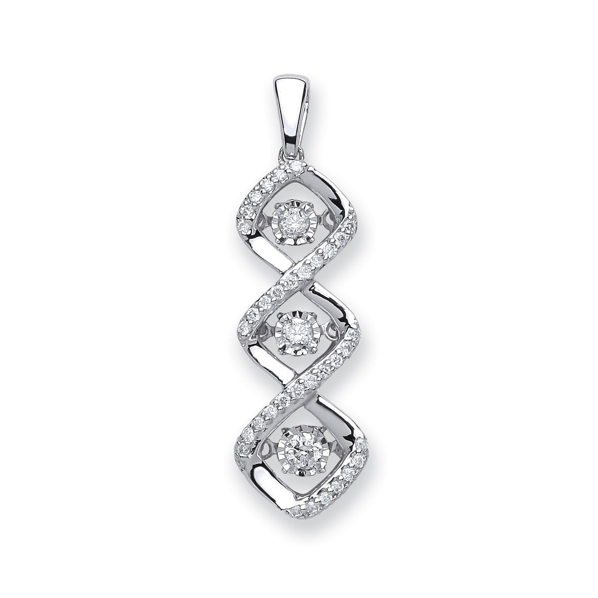 9ct White Gold 0.25ct Dancing Diamond Drop Pendant