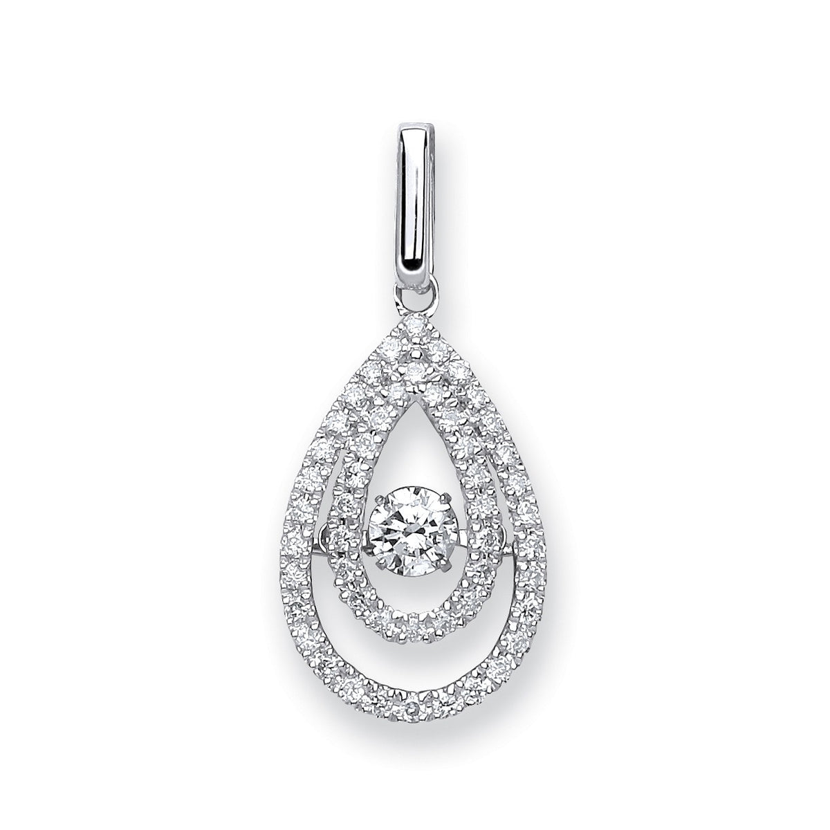 9ct White Gold 0.38ct Dancing Diamond Drop Pendant