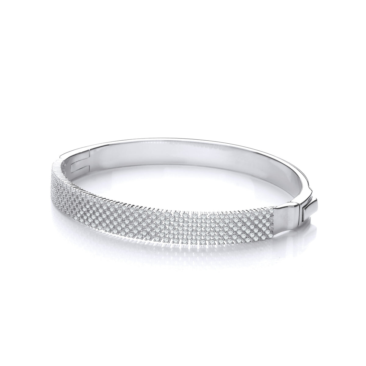 Micro Pave&#39; Multi Row Cz Silver Bangle