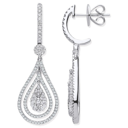 18ct White Gold 1.17ct Fancy Pear Shaped Grain Set Drop Earrings