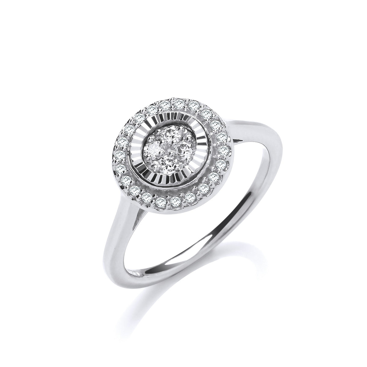 9ct White Gold 0.25ctw Diamond Cluster Ring with D/C Bezel
