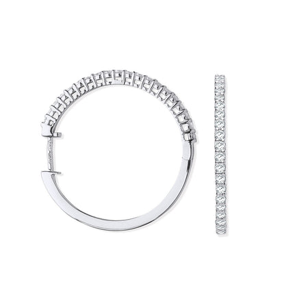 18ct White Gold 0.70ct Claw Set Diamond Hinged Hoop Earrings