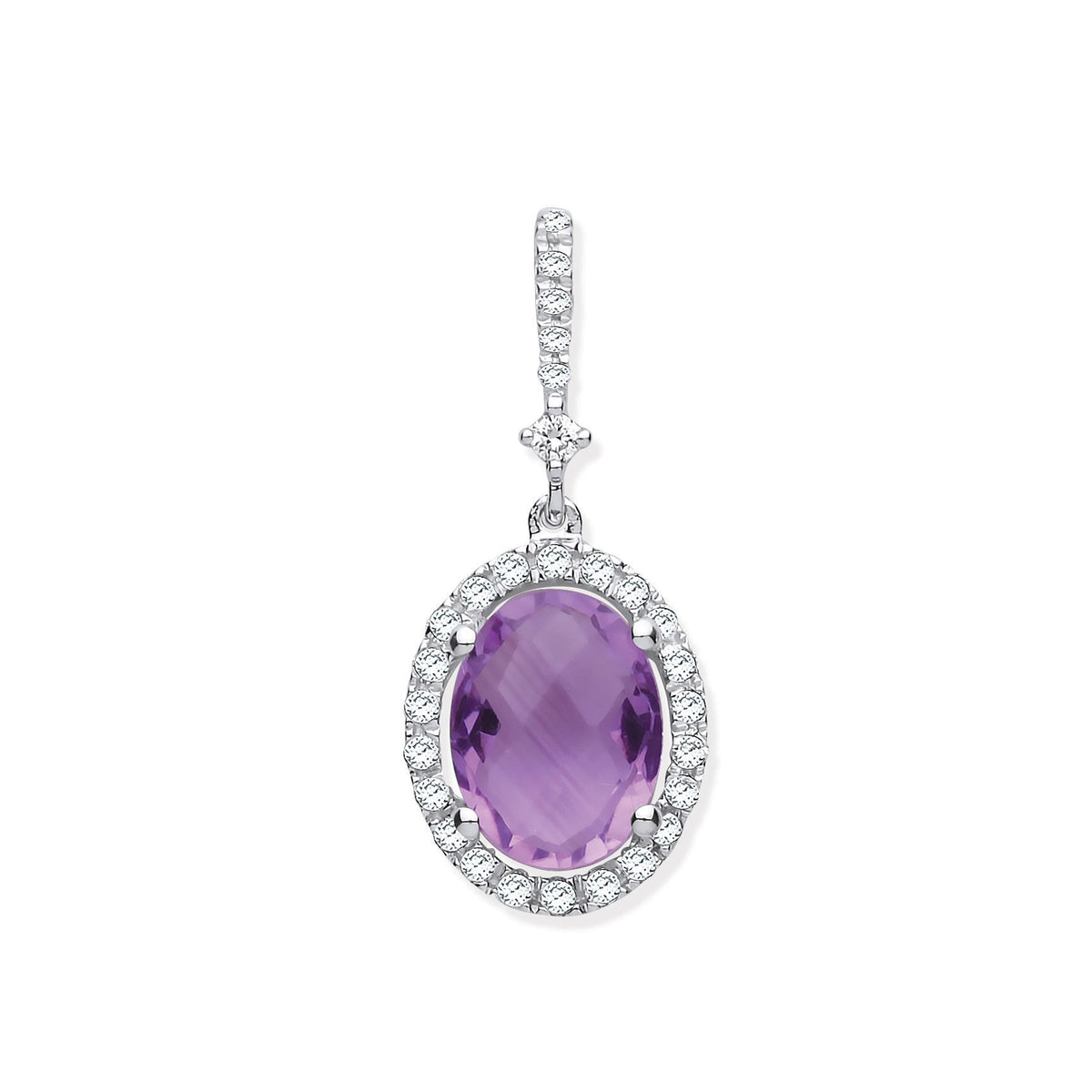 9ct White Gold 1.35ct Oval Amethyst &amp; 0.17ct Diamond Pendant