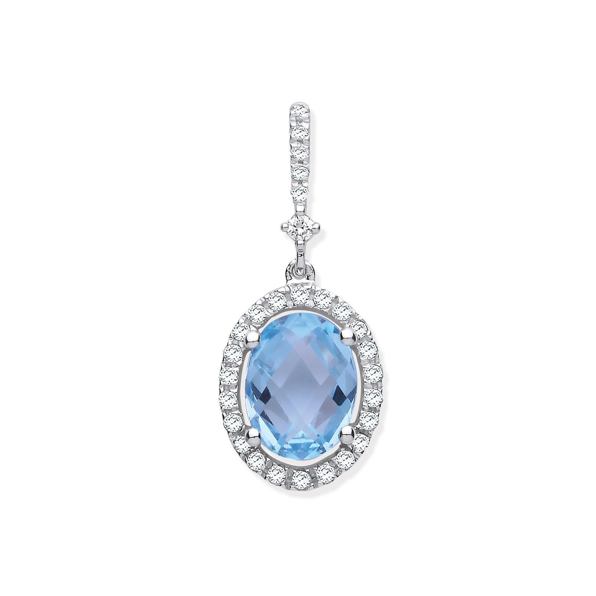 9ct White Gold 1.77ct Oval Blue Topaz &amp; 0.17ct Diamond Pendant