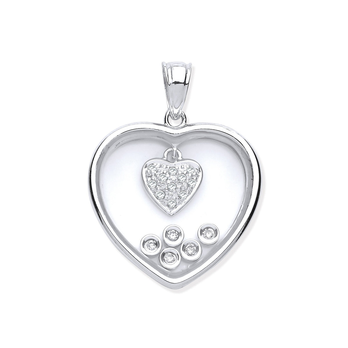 9ct White Gold Floating 0.11ct Diamonds in Heart Pendant