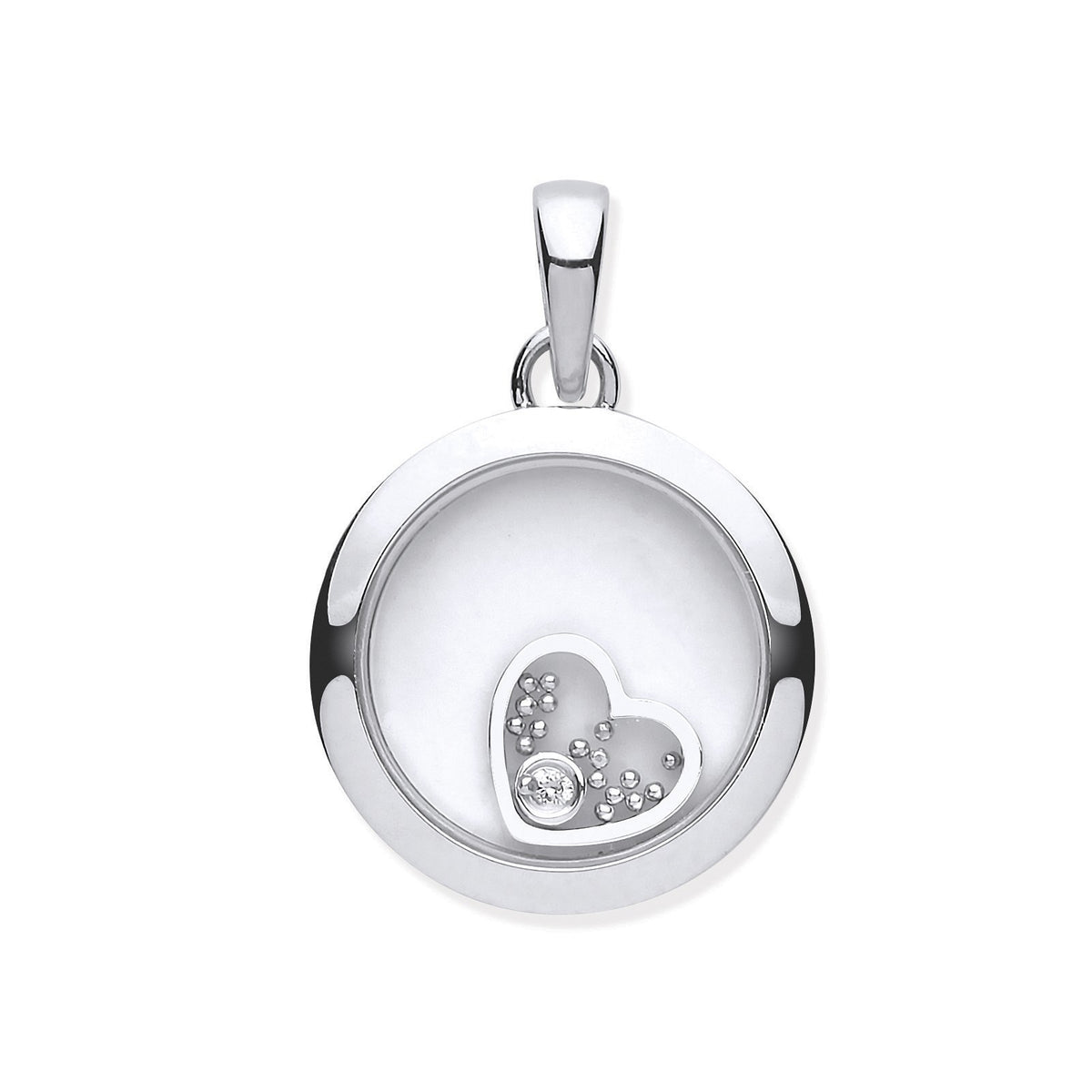 9ct White Gold 0.01ct Diamond Floating Heart in Circle Pendant