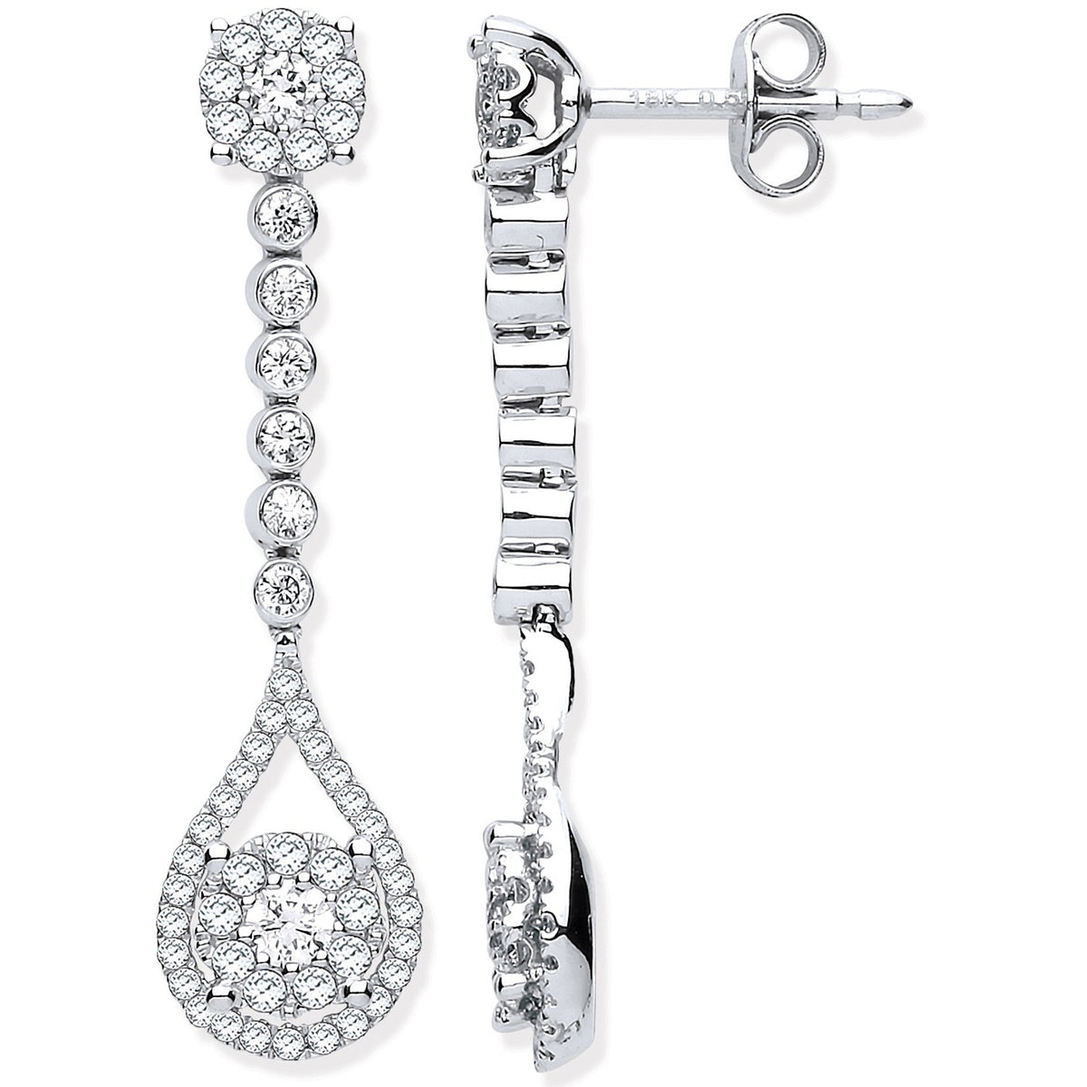 18ct White Gold 1.00ct Diamond Pear Shape Design Drop Earring.
