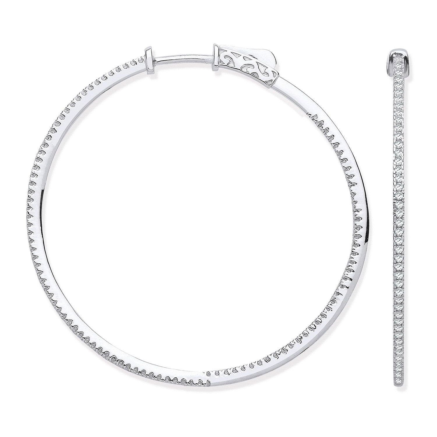 18ct White Gold Skinny Hoops Set with 0.72ctw Diamonds Inside & Outside