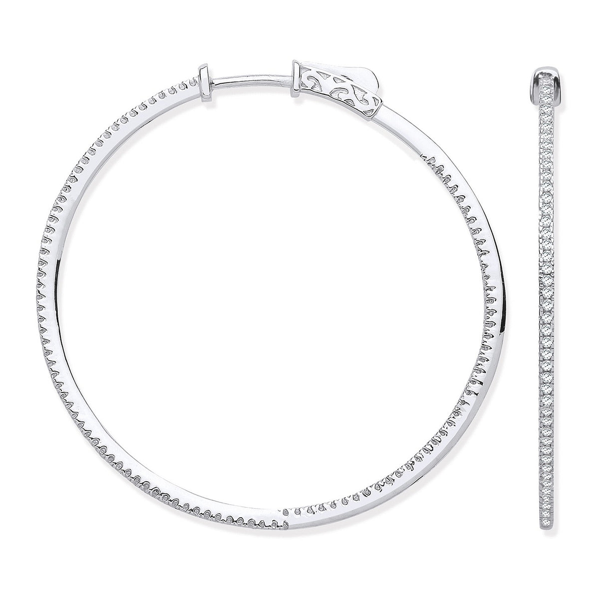 18ct White Gold Skinny Hoops Set with 0.72ctw Diamonds Inside &amp; Outside