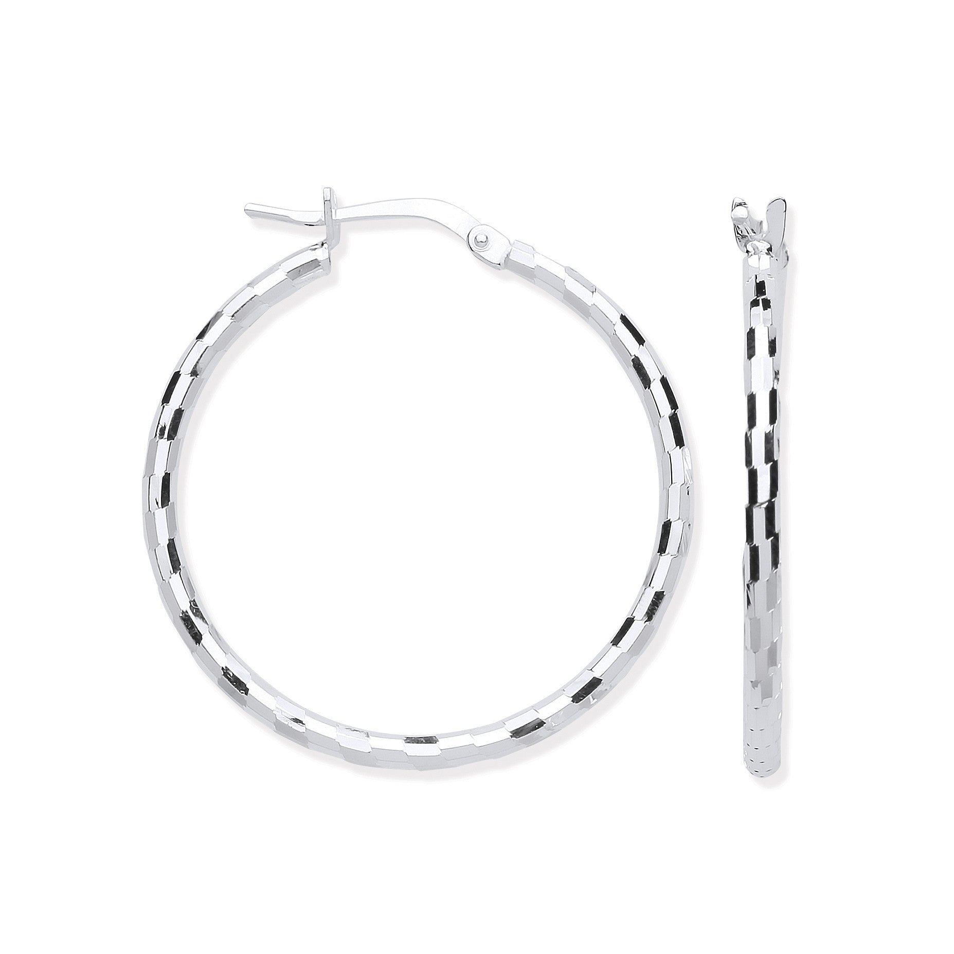 Silver 25mm Hoop, Checkerboard Design