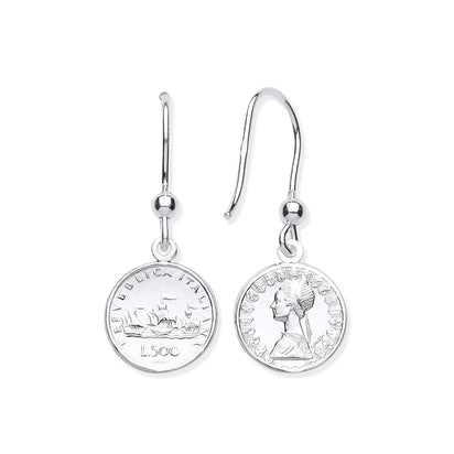 Silver Coin Drop Hook Earrings