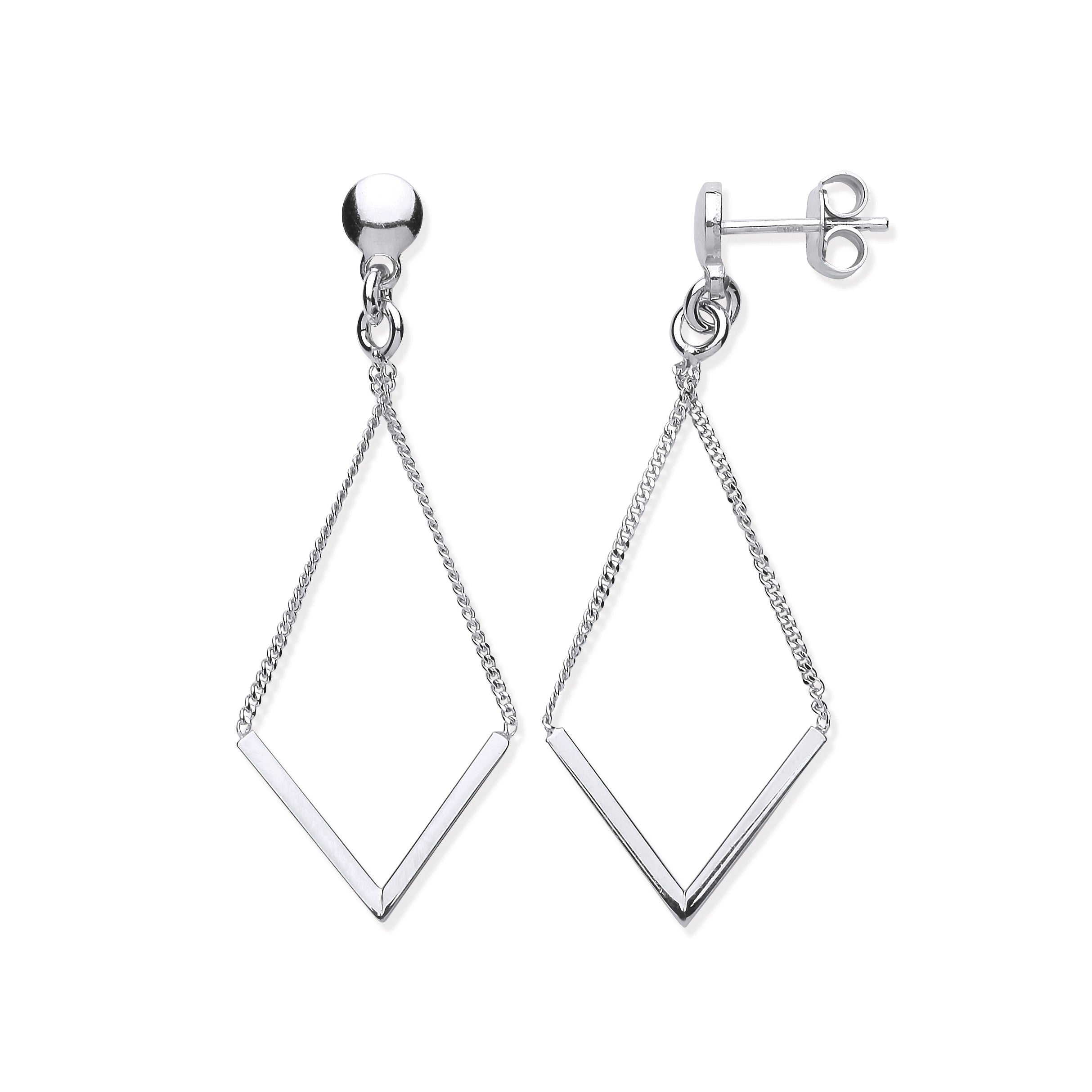Silver Diamond Shape Chain Drop Earrings