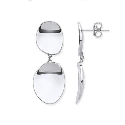 Silver Shiny Disc Design Drop Earrings