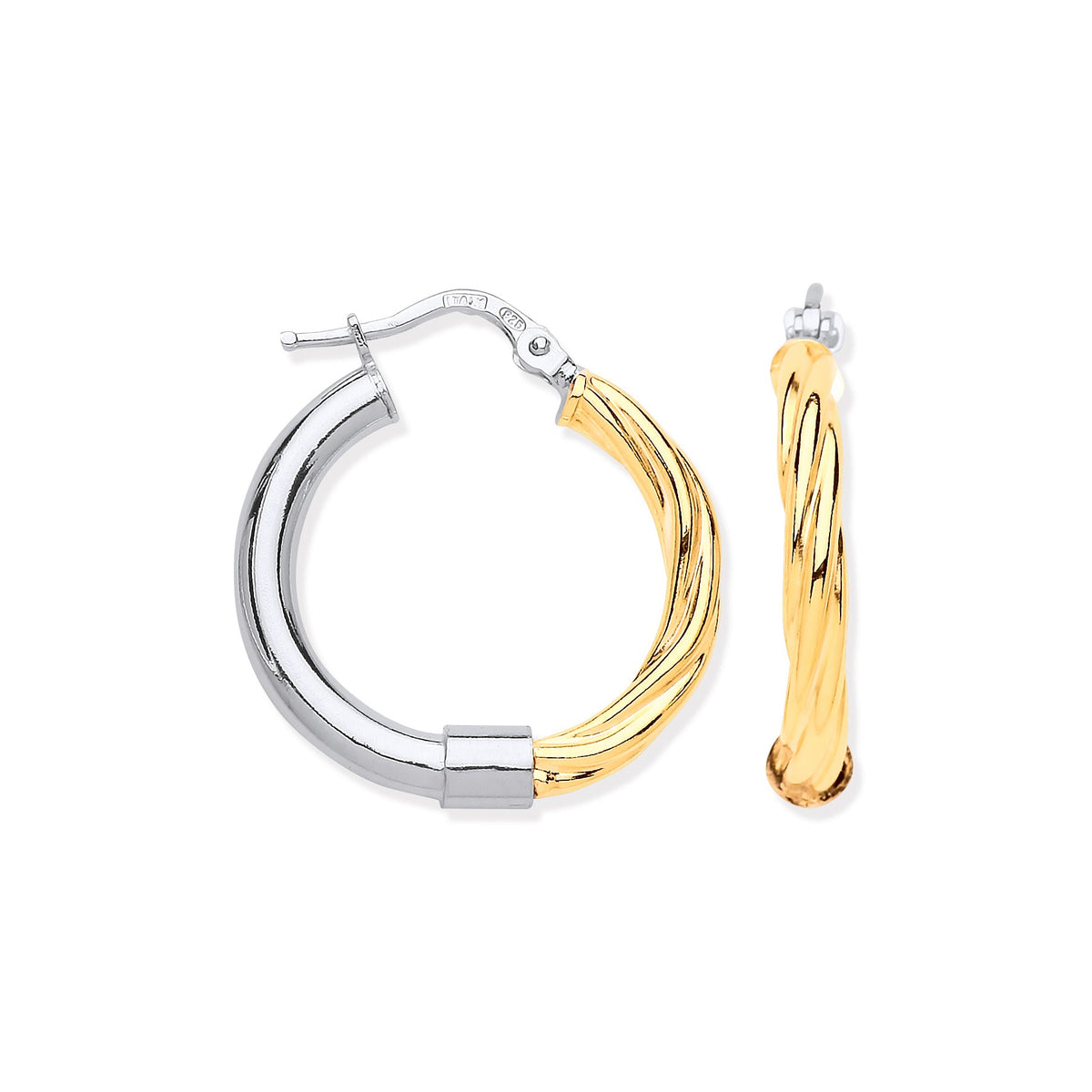 Silver Tube &amp; Yellow Gold Plated Twist Hoop Earrings