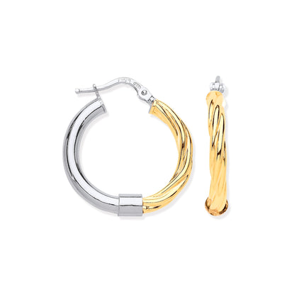 Silver Tube & Yellow Gold Plated Twist Hoop Earrings