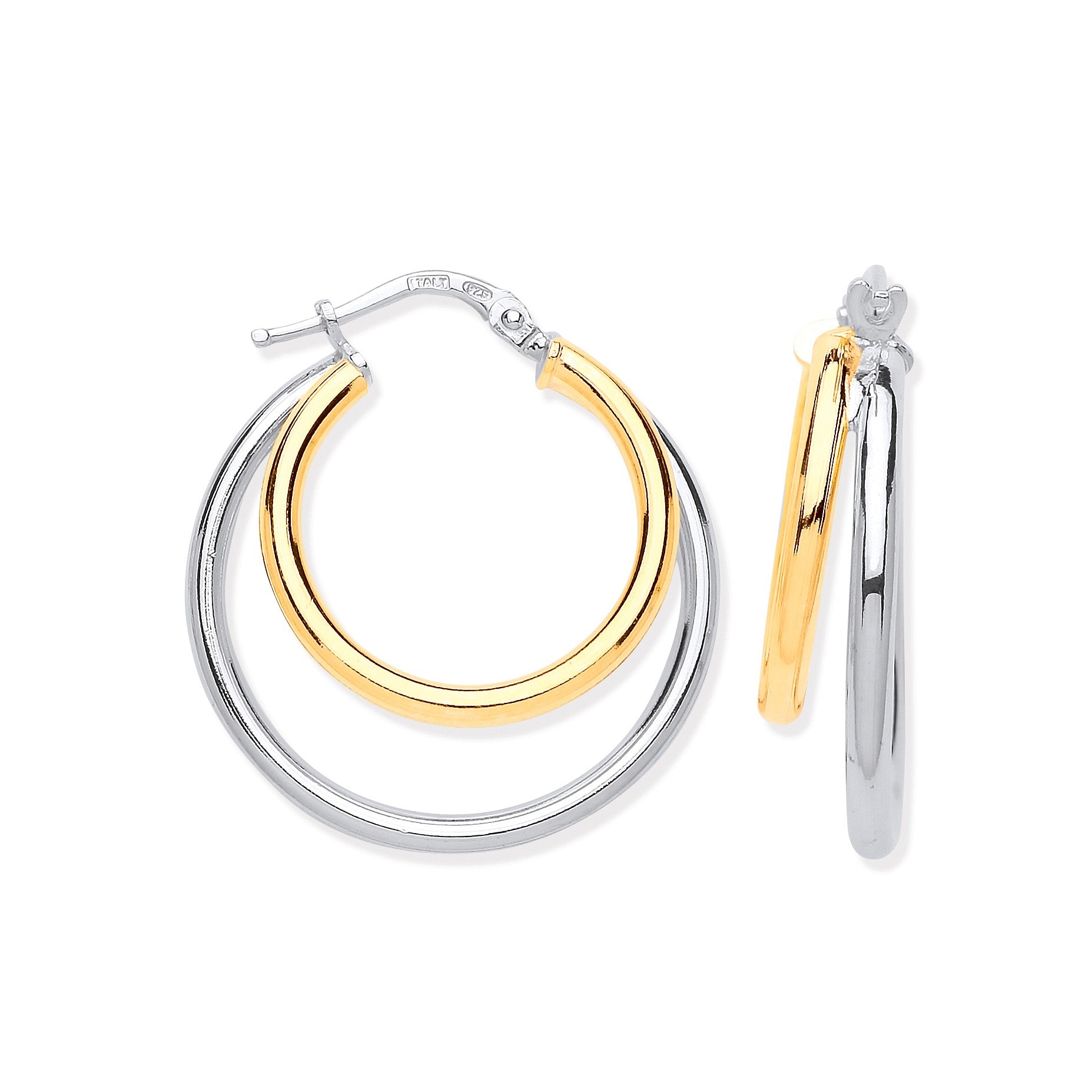 Silver & Yellow Gold Plated Double Circle Polished Hoops