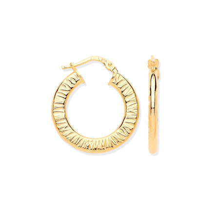 Silver Small Ribbed Yellow Gold Plated Hoop Earrings