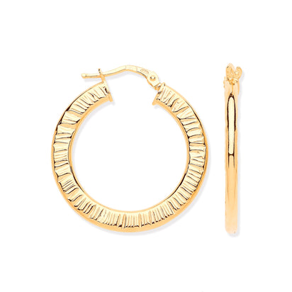 Silver Ribbed Yellow Gold Plated Hoop Earrings
